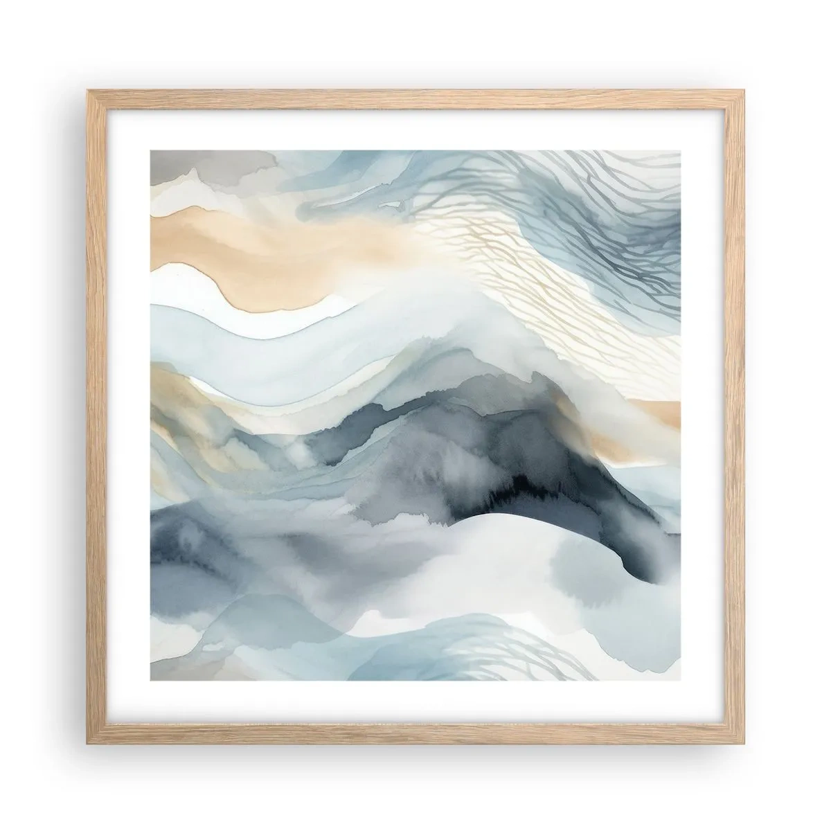 Poster in light oak frame - Snowy and Foggy Abstract - 50x50 cm