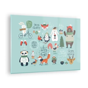 Glass picture - Christmas animal illustrations on a pastel background - 70x50cm - Let Christmas Last Forever! - Modern wall decoration for the living room and bedroom ARTTOR