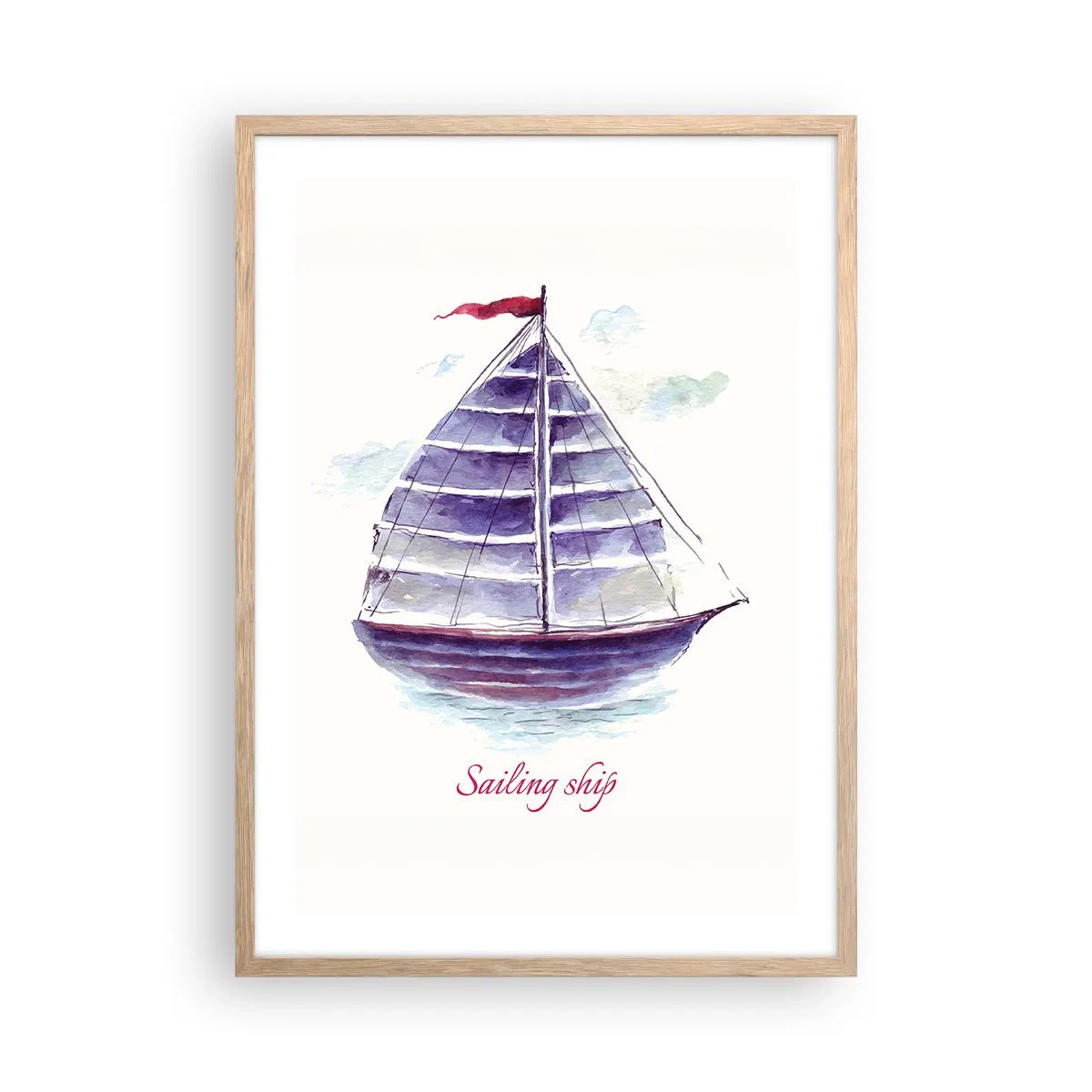 Poster in light oak frame - Full Sails And Calm Waters - 50x70 cm