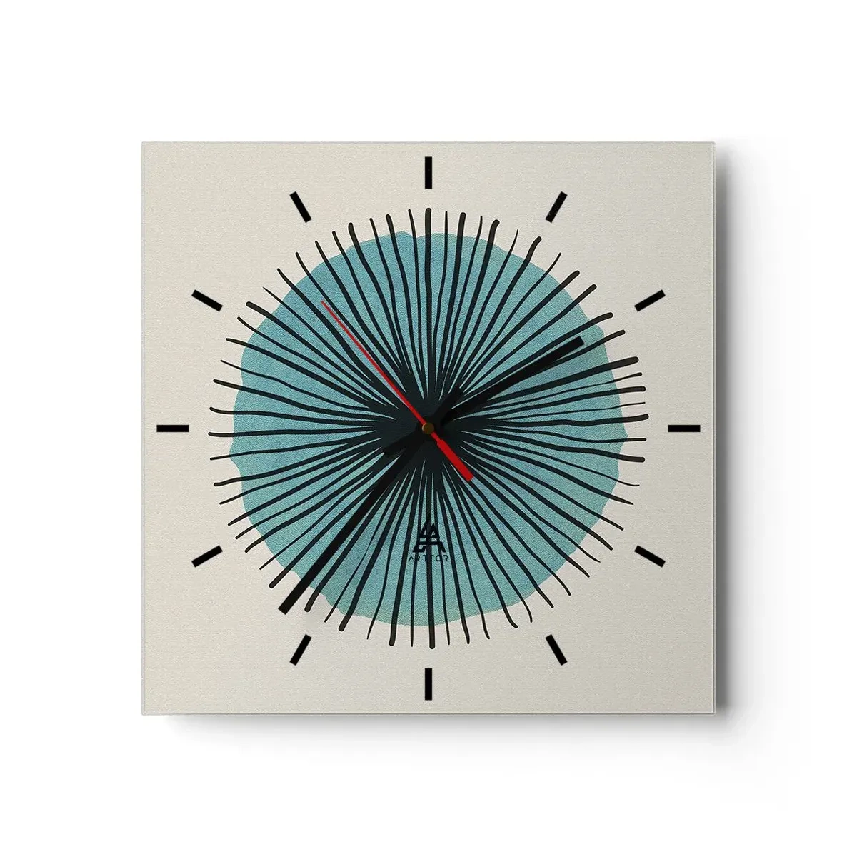 Wall clock - Clock on glass - Rays on Blue - 40x40 cm