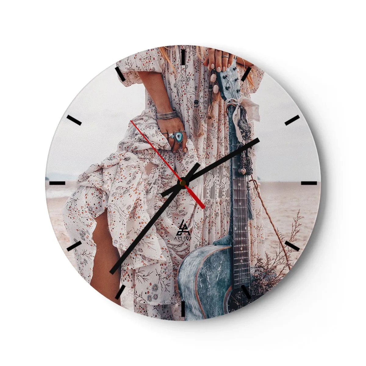 Wall clock - Clock on glass - Flower Chidlren on their Way - 40x40 cm