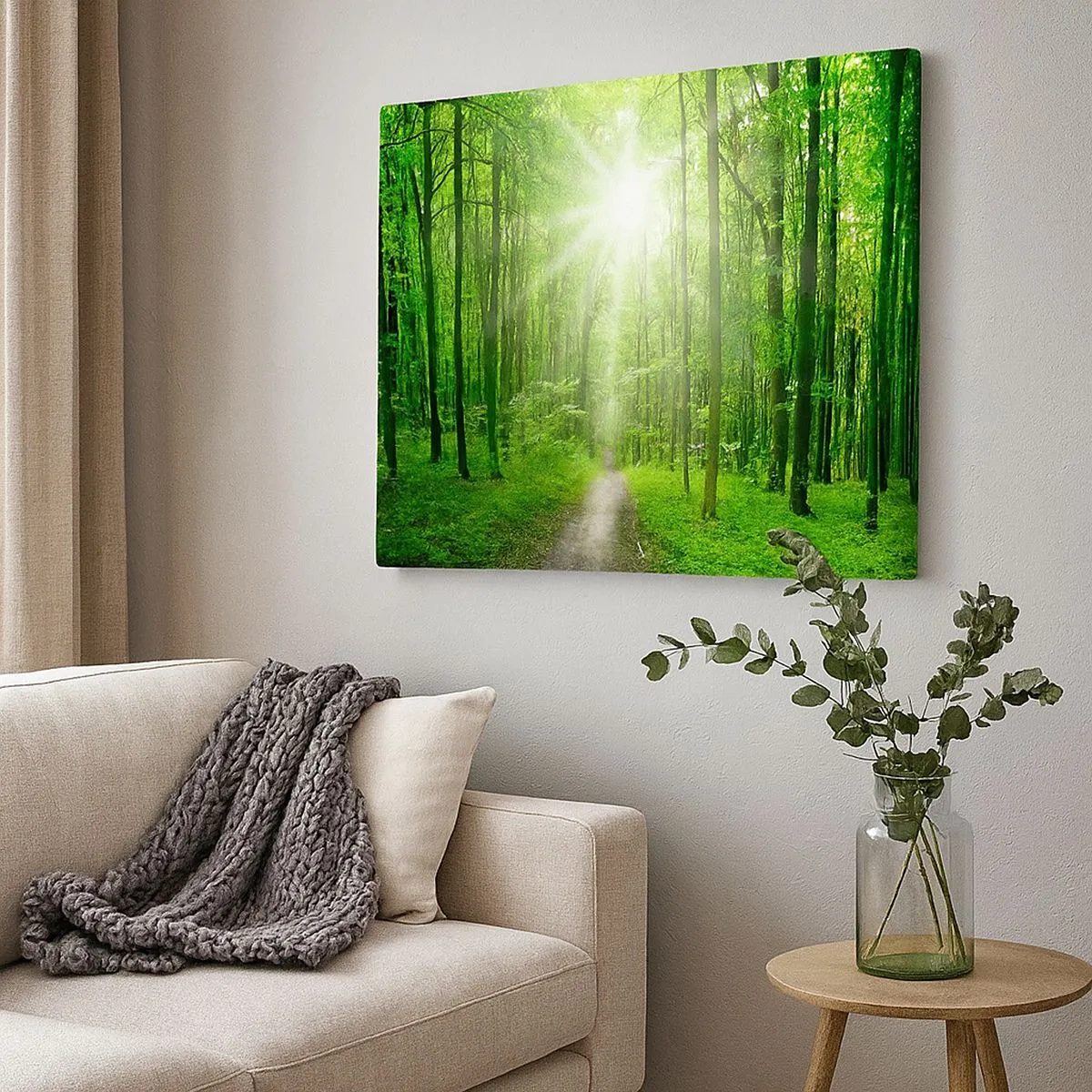 Canvas picture - Path in the forest with sun rays - 70x50cm - Green Cathedral - Modern wall decoration for the living room and bedroom ARTTOR