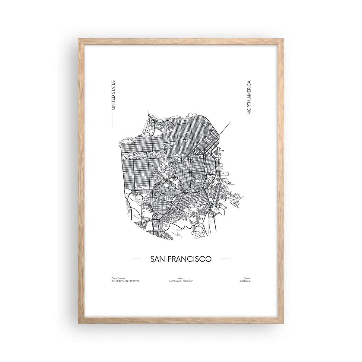 Poster in light oak frame - Anatomy of San Francisco - 50x70 cm