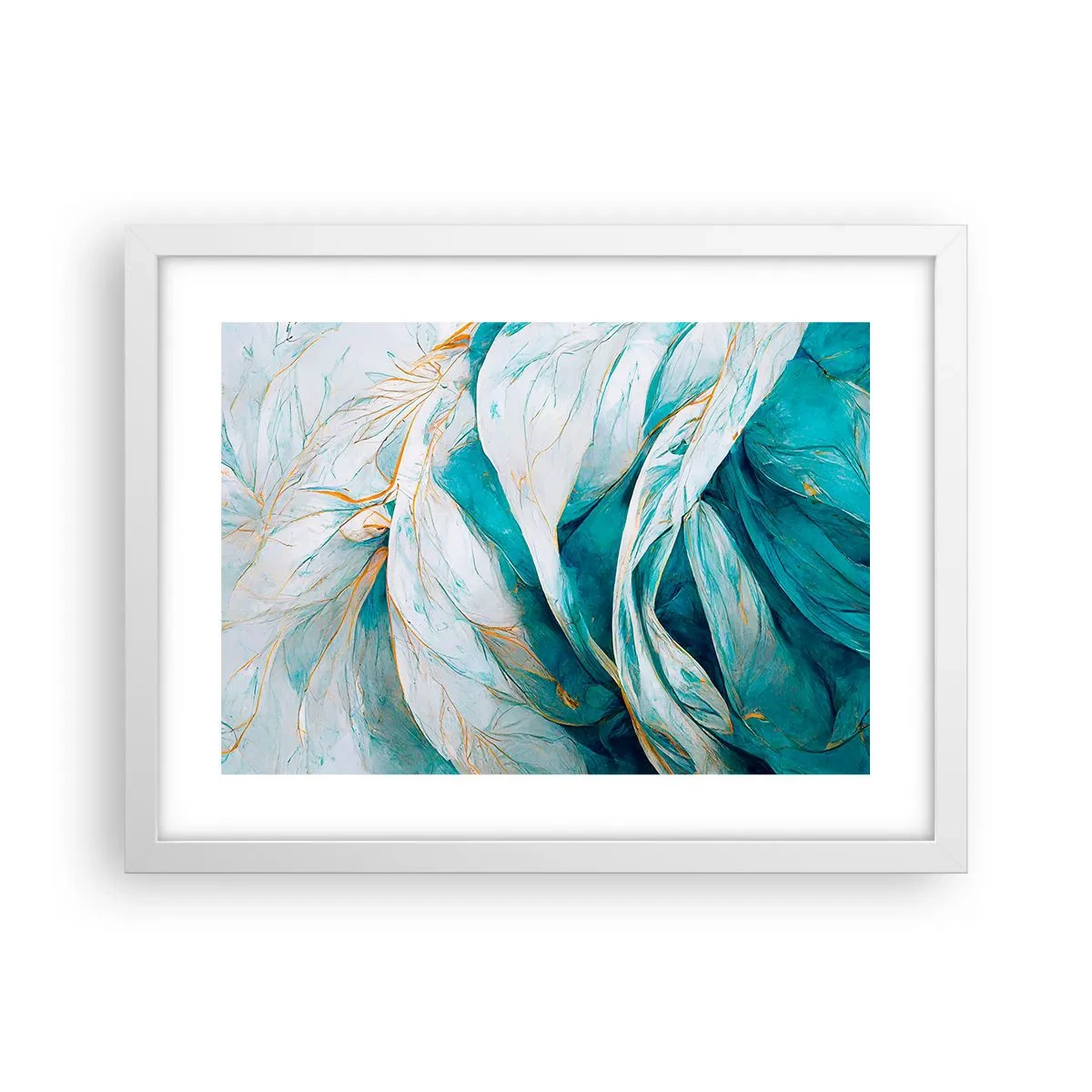 Poster in white frmae - Blue Abstract with a Golden Motif - 40x30 cm