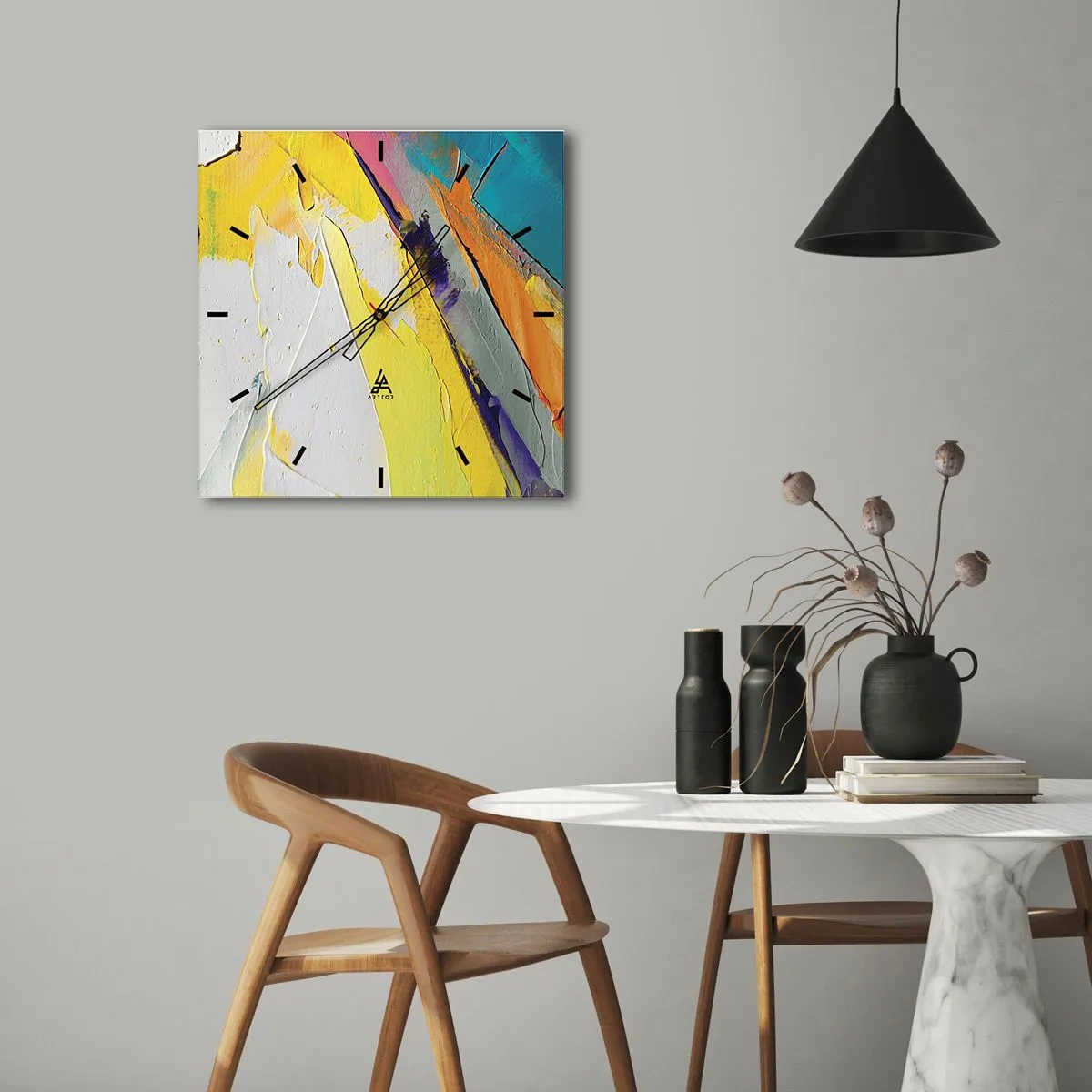 Wall clock - Clock on glass - Anatomy of Light - 40x40 cm