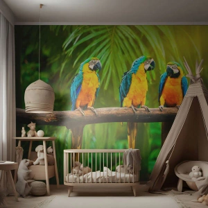 Photo Wallpaper Standard Eco - Did You Hear that She…? - Birds, Parrots, Nature - 150x105 cm