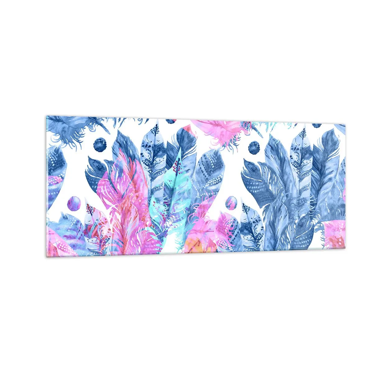 Glass picture - Pink and Blue Plumes - 100x40 cm
