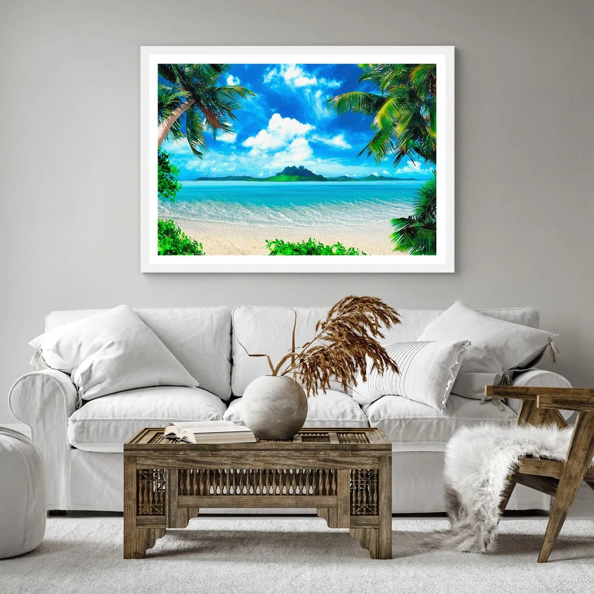 Poster in white frmae - Blue Tropics - 40x40 cm