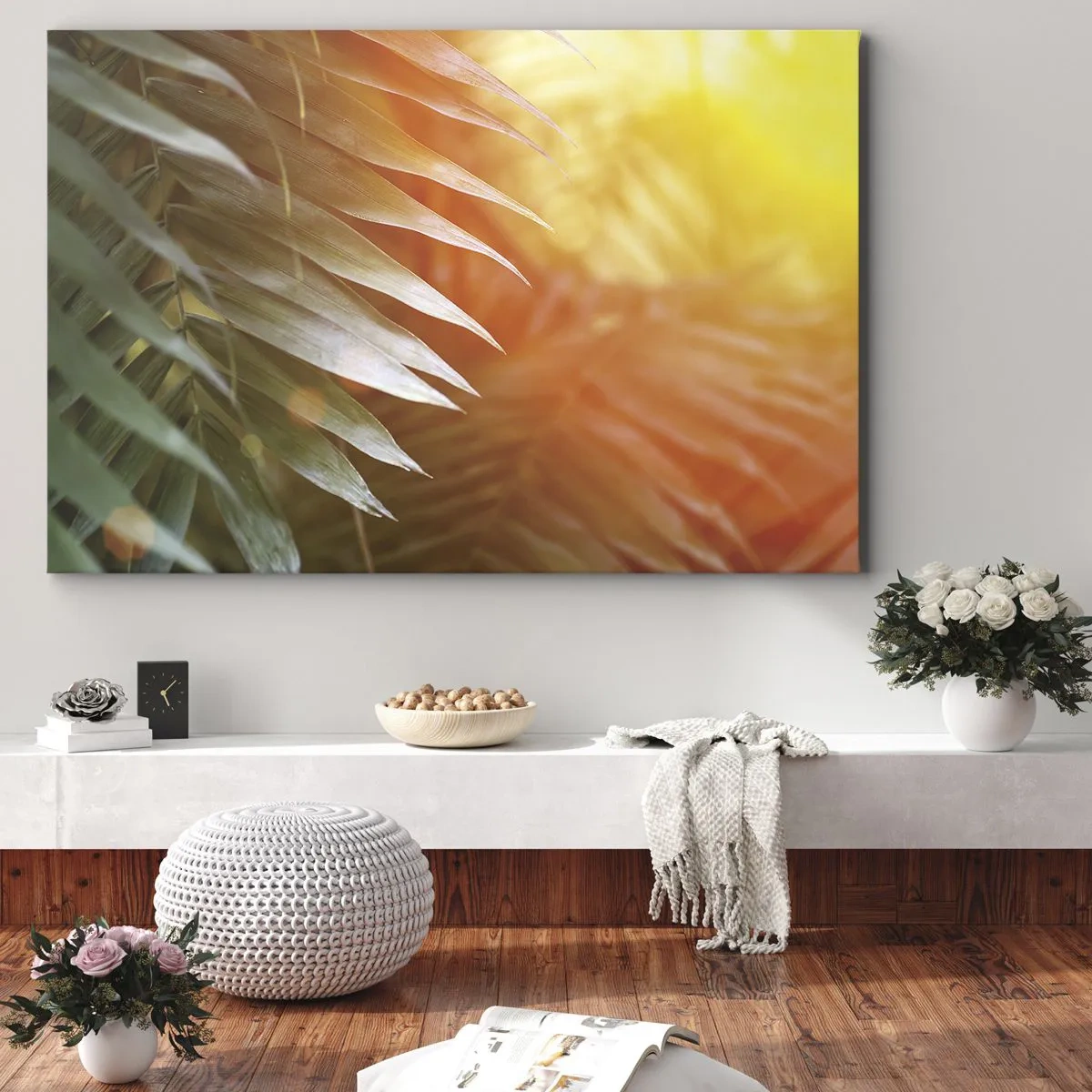 Canvas picture - Palm leaves in the rays of the sunset - 70x50cm - Morning in the Jungle - Modern wall decoration for the living room and bedroom ARTTOR