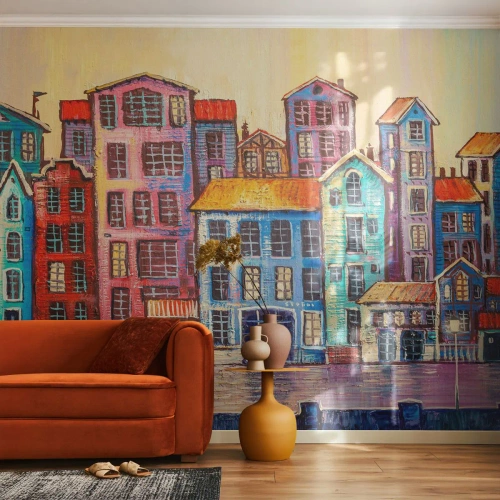 Photo Wallpaper Premium Sand - City Like From a Fairytale - Piece, Tenement houses, City - 100x70 cm