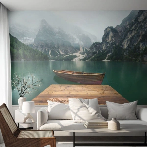Custom Self-Adhesive Wallpaper Deluxe Sticker - Boat Found Solitude - Landscape, Mountains, Lake