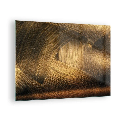 Glass picture - An abstract painting depicting golden, geometric lines on a background - 70x50cm - In a Golden Labirynth - Modern wall decoration for the living room and bedroom ARTTOR