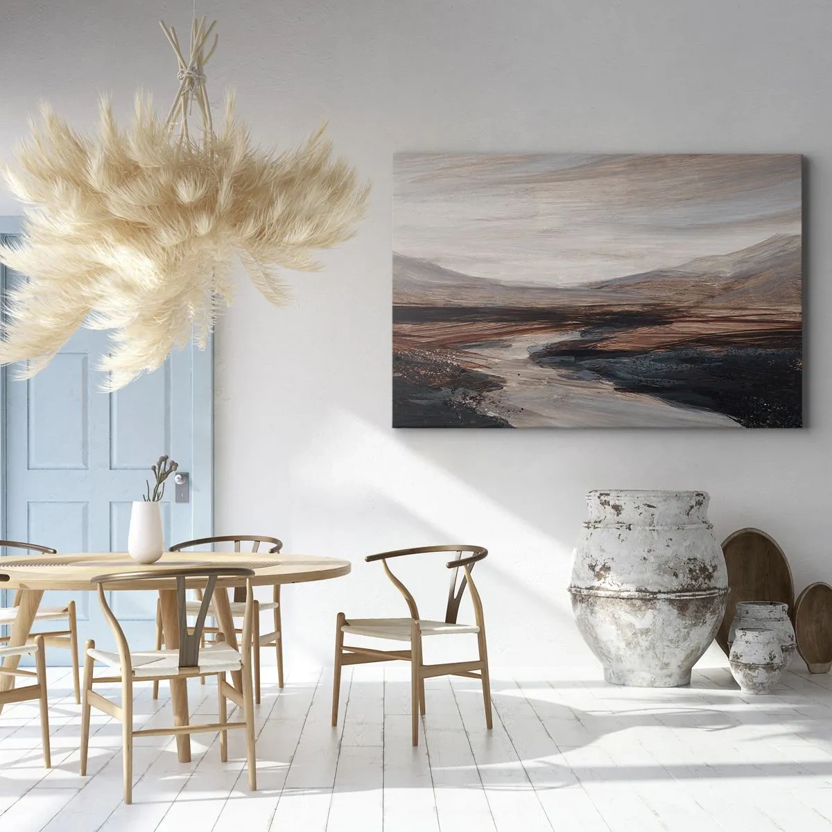 Canvas picture - A picturesque landscape with a river and mountains - 70x50cm - Quiet Valley - Modern wall decoration for the living room and bedroom ARTTOR