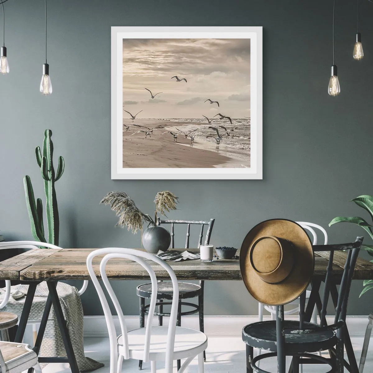 Poster in white frmae - Sound of the Sea, Singing of the Birds - 50x50 cm