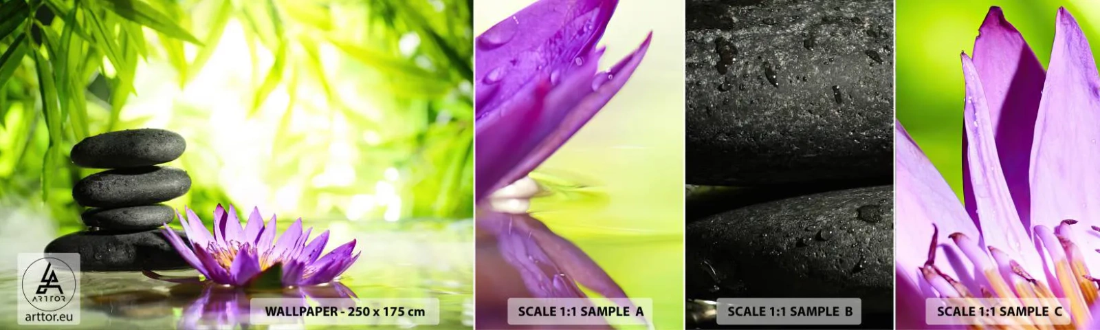 Photo Wallpaper Sample Standard Eco - In a Bamboo Grove - Flower, Lotus flower, Bamboo - 100x30 cm