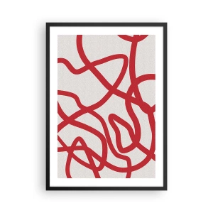Poster in black frame - Abstract composition of dynamic red lines on a light background. - 50x70cm - Red on White - Modern wall decoration for the living room and bedroom ARTTOR