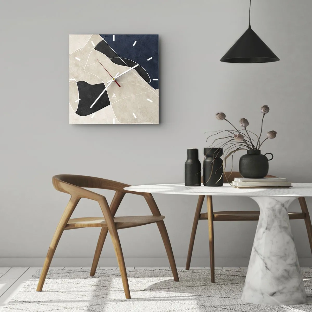 Wall clock - Clock on glass - Abstract Composition - Contrast of Colours - 30x30 cm