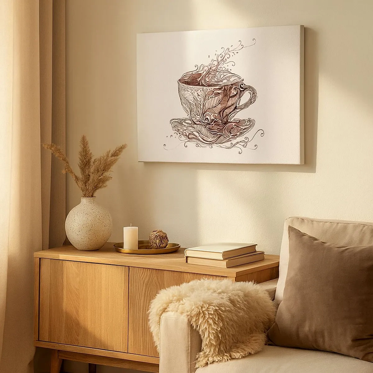 Canvas picture - Decorative coffee cup with an artistic pattern - 70x50cm - Tea Time - Modern wall decoration for the living room and bedroom ARTTOR