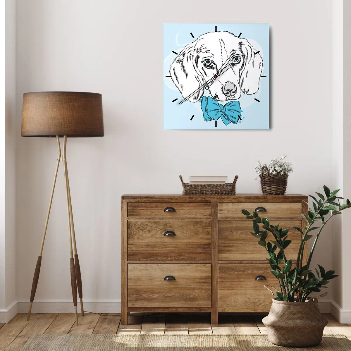 Wall clock - Clock on glass - Dog Elegance - 30x30 cm