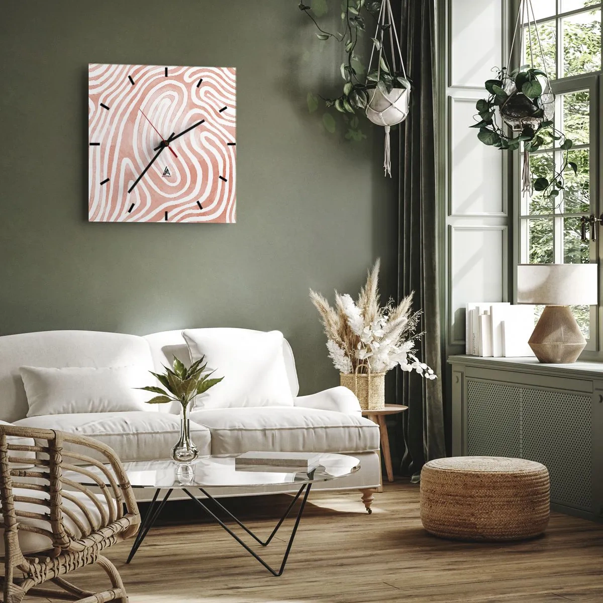 Wall clock - Clock on glass - In a Coral Maze - 40x40 cm