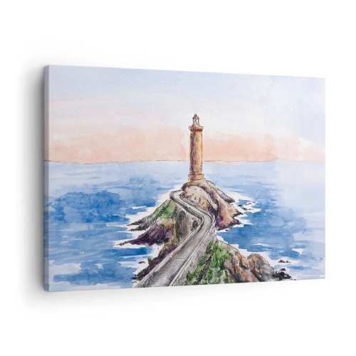 Canvas picture - A lighthouse on a rocky shore - 70x50cm - In the Direction of the Sea - Modern wall decoration for the living room and bedroom ARTTOR