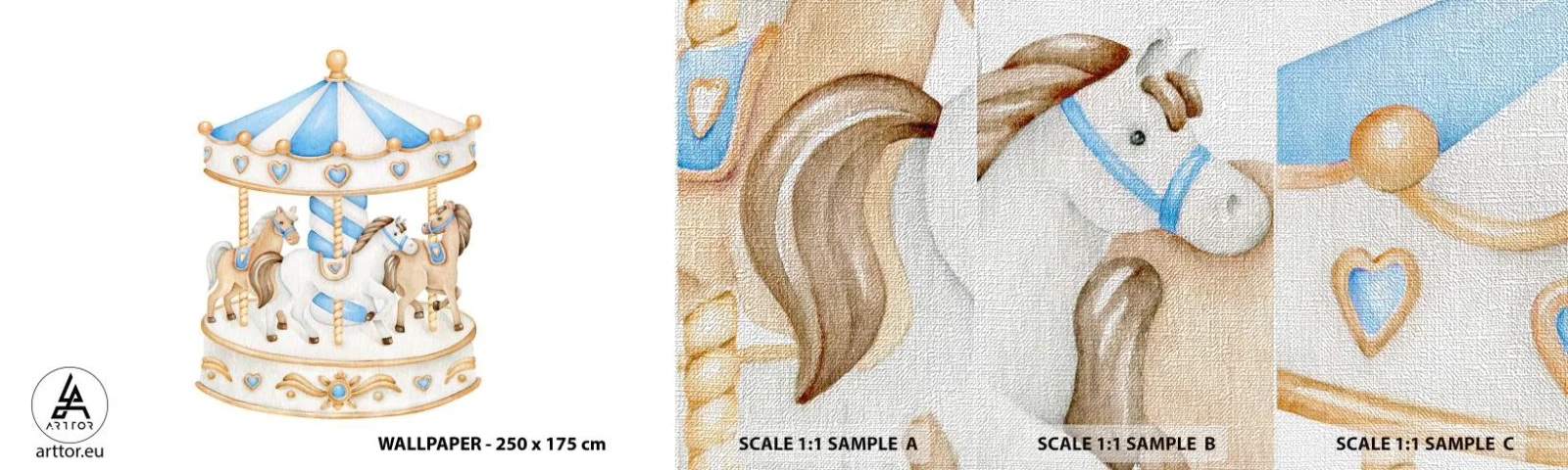 Photo Wallpaper Sample Premium Canvas - Sweet Childhood - Horses, Merry-go-round, Children's - 100x30 cm