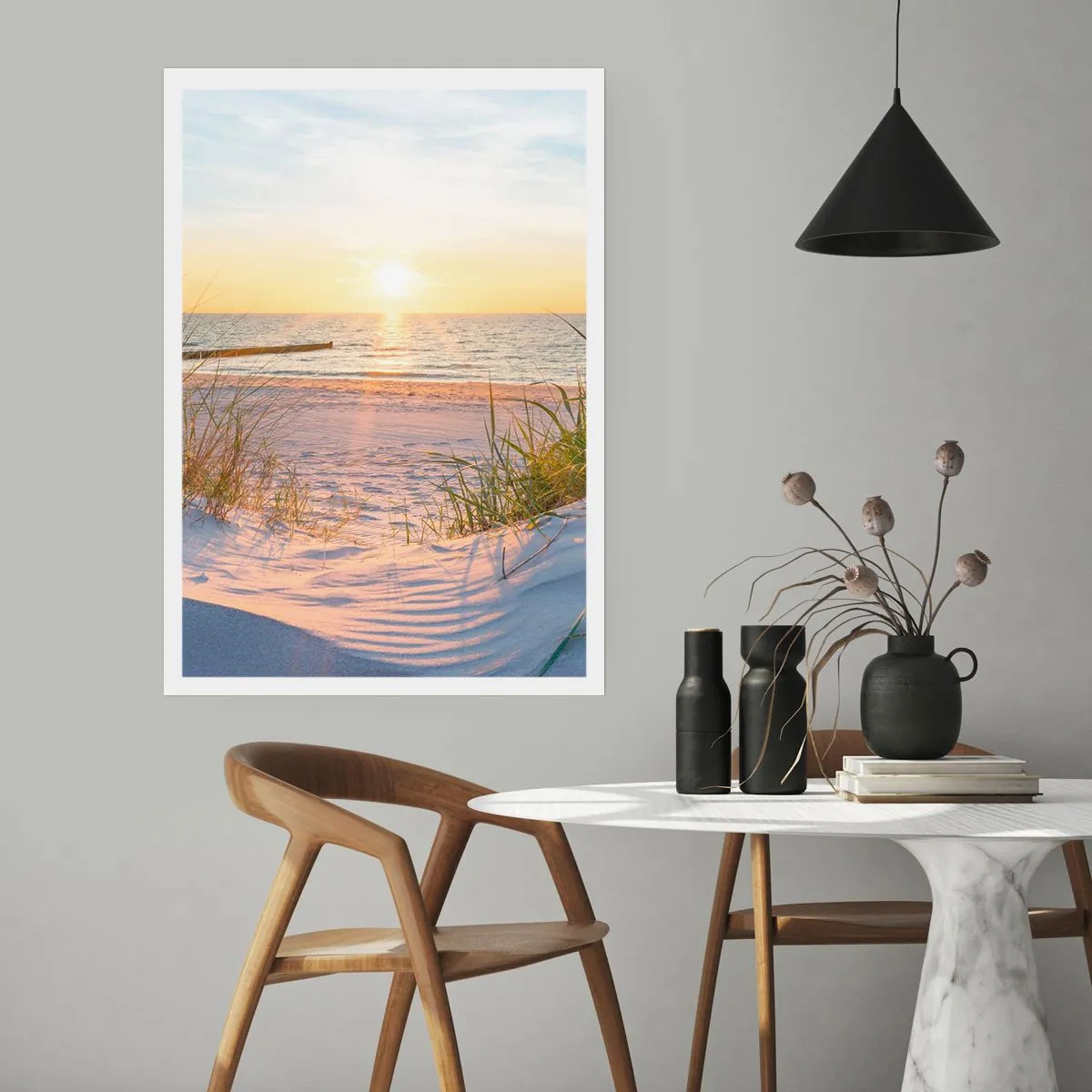 Poster - Sound of the Sea, Singing of the Birds, Wild Beach among Grass - 70x100 cm