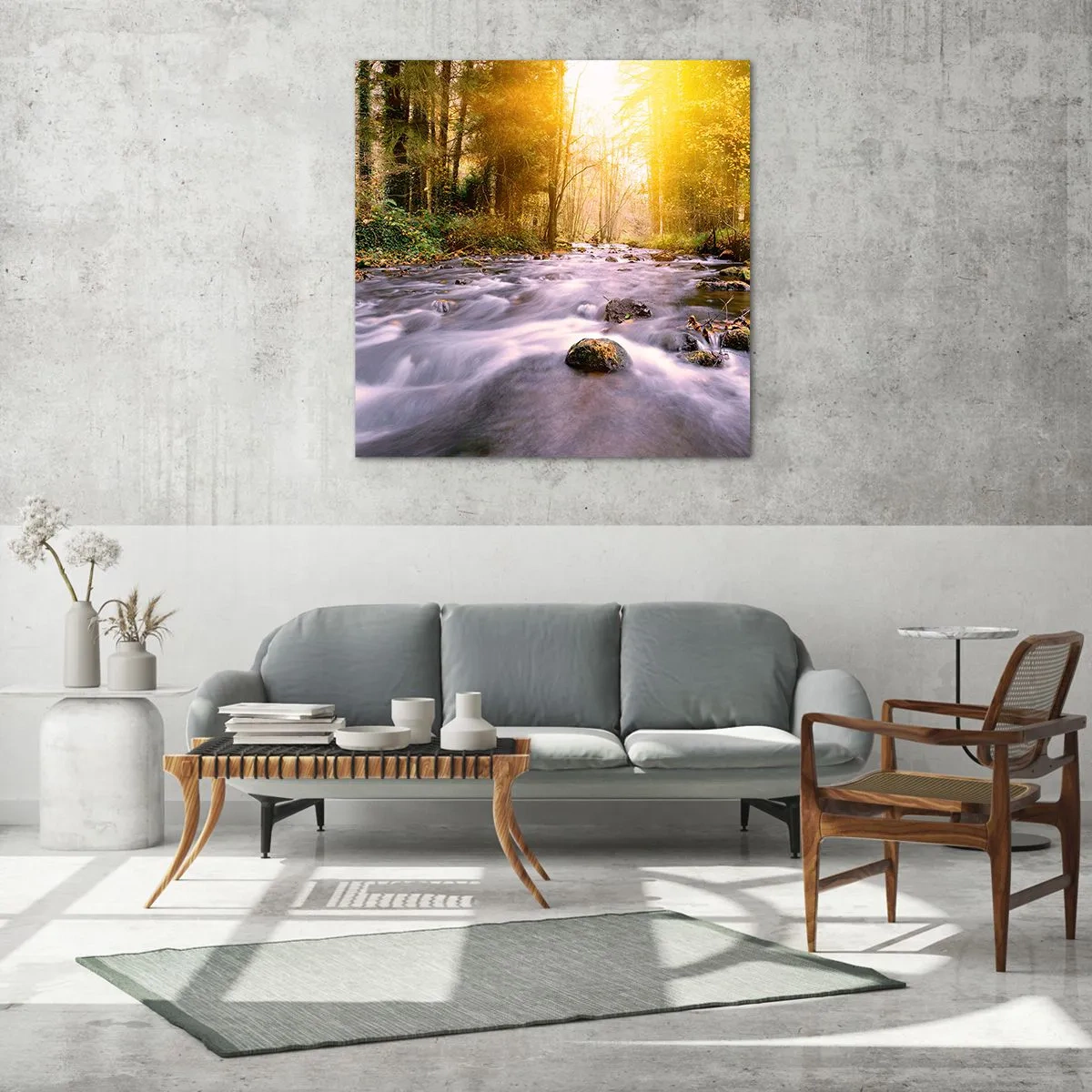 Glass picture - Malachite in Silver and Gold Setting - 70x70 cm