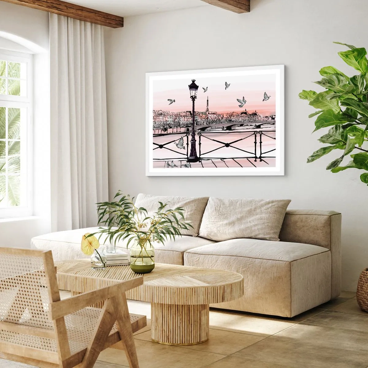 Poster in white frmae - Over the Roofs of Paris - 50x40 cm