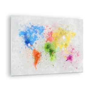 Glass picture - A map of the world in colorful paint splashes - 70x50cm - All the Colours of the World - Modern wall decoration for the living room and bedroom ARTTOR