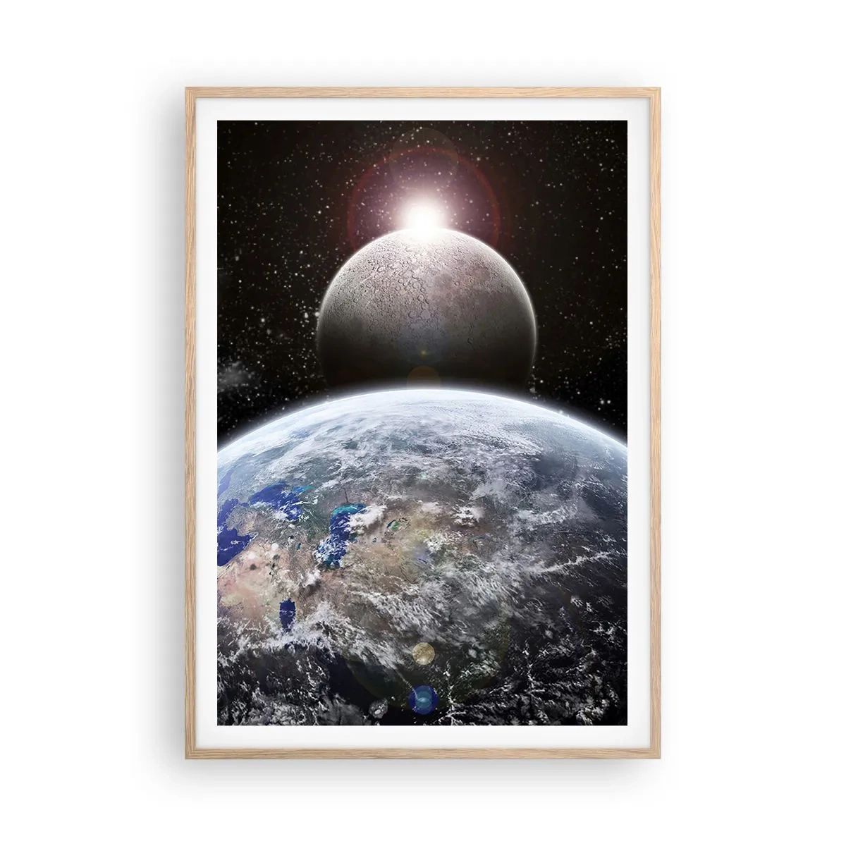 Poster in light oak frame - Space Landscape - Sunrise - 70x100 cm