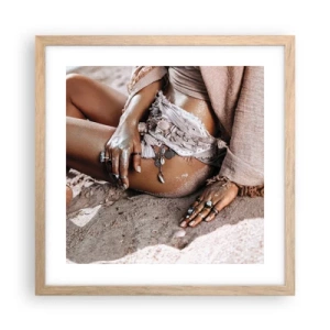 Poster in light oak frame - Thrown Out by the Waves - 40x40 cm