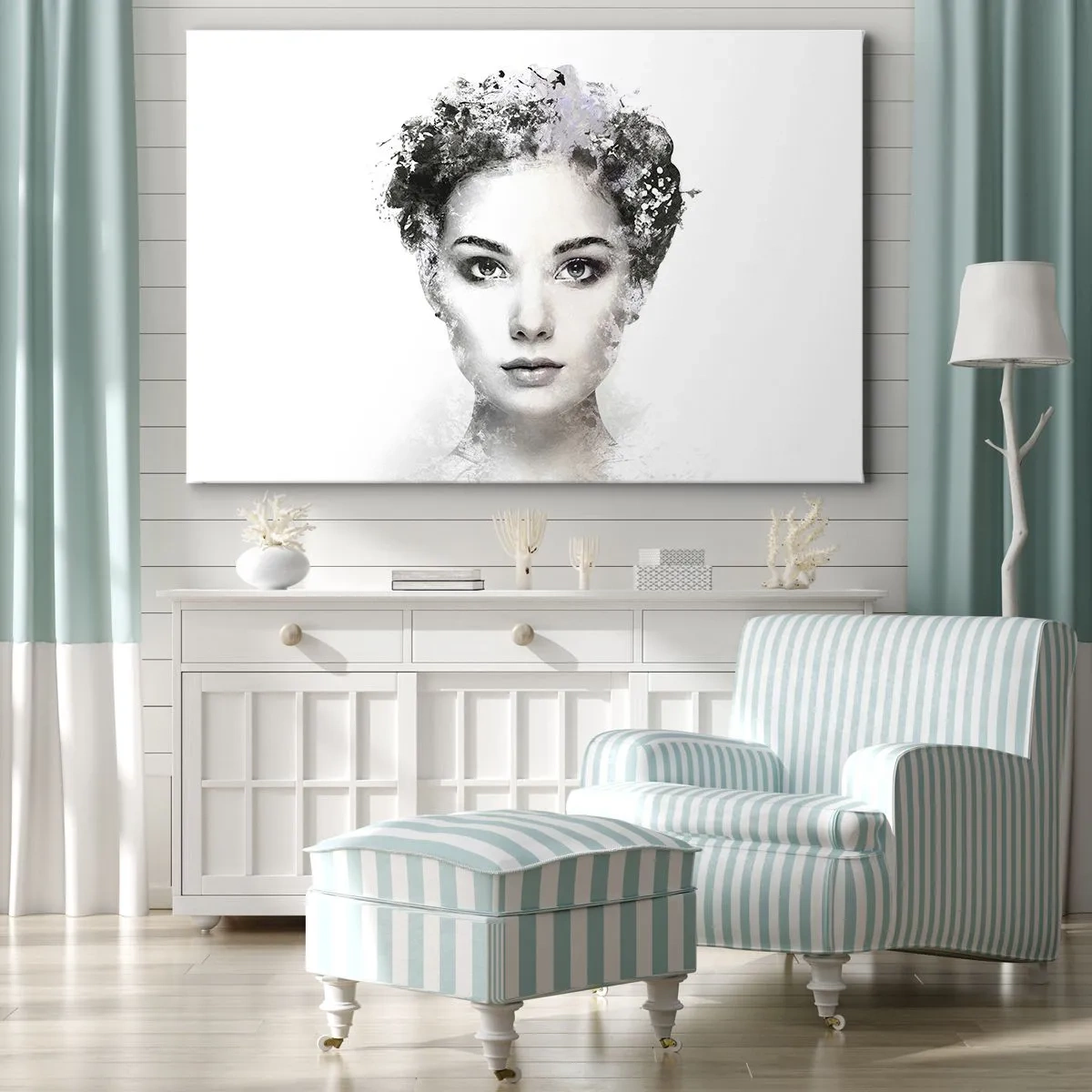 Canvas picture - An artistic portrait of a woman with delicate abstract accents. - 70x50cm - Extremely Stylish Portrait - Modern wall decoration for the living room and bedroom ARTTOR