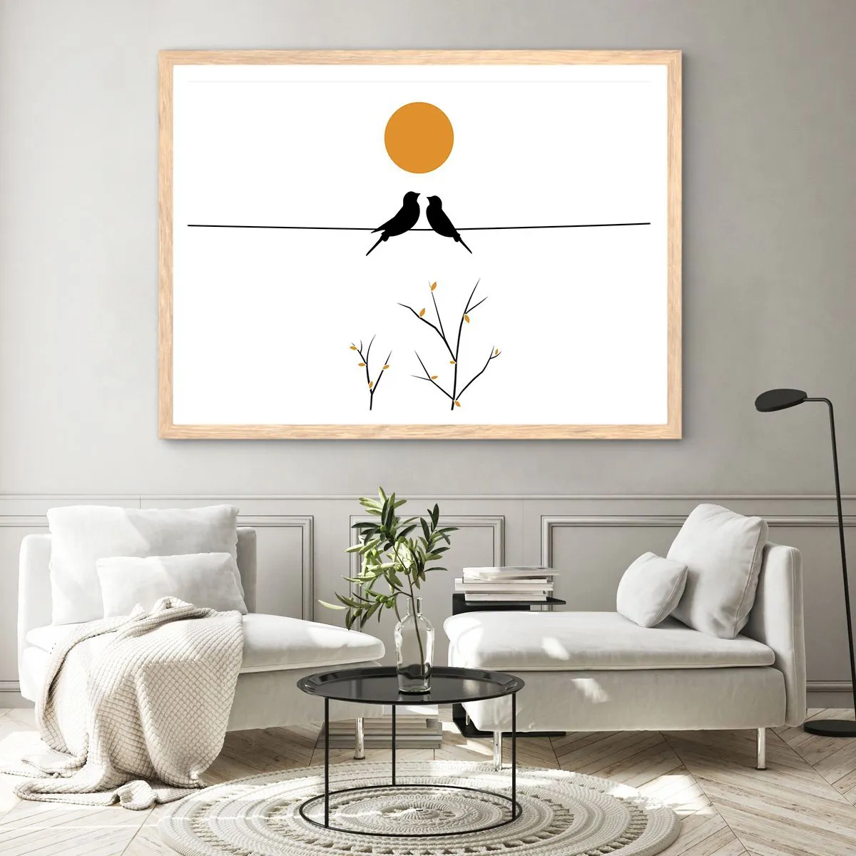 Poster in light oak frame - Nightingale Evening - 50x40 cm