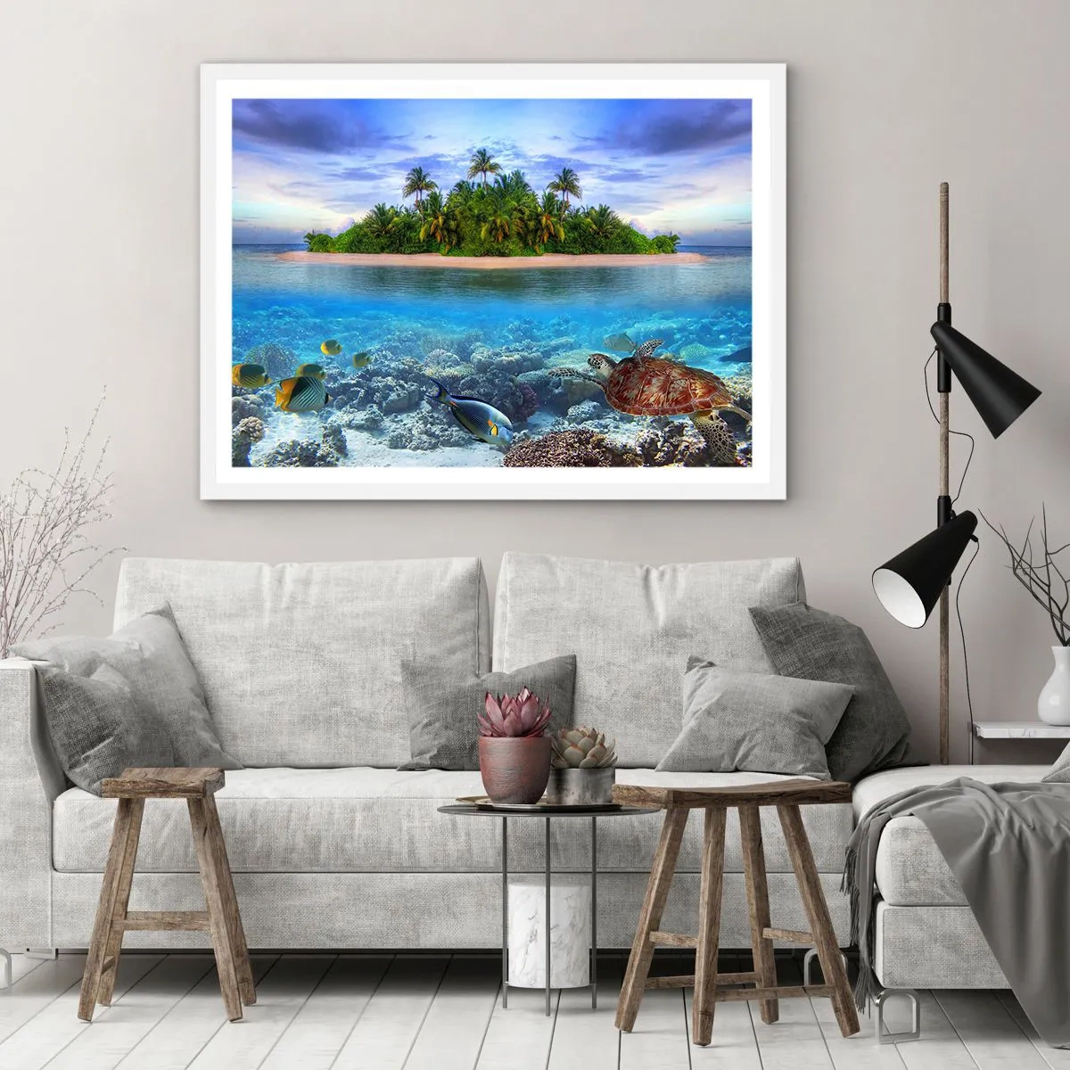 Poster in white frmae - Heavenly Island Invites You - 40x30 cm