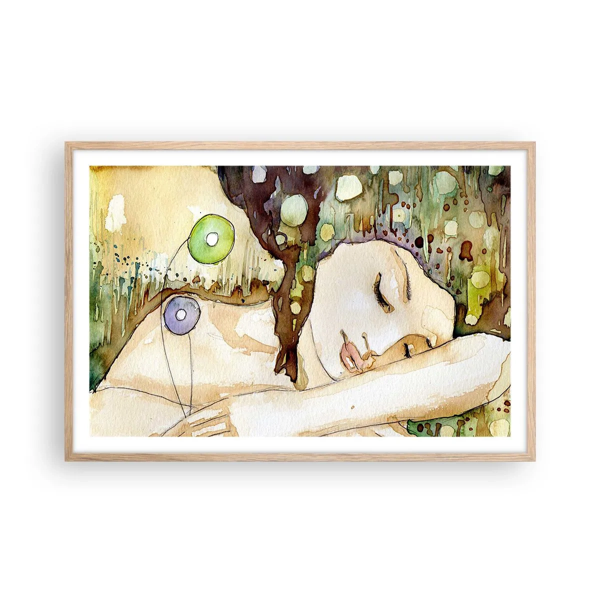 Poster in light oak frame - Emerald and Violet Dream - 91x61 cm