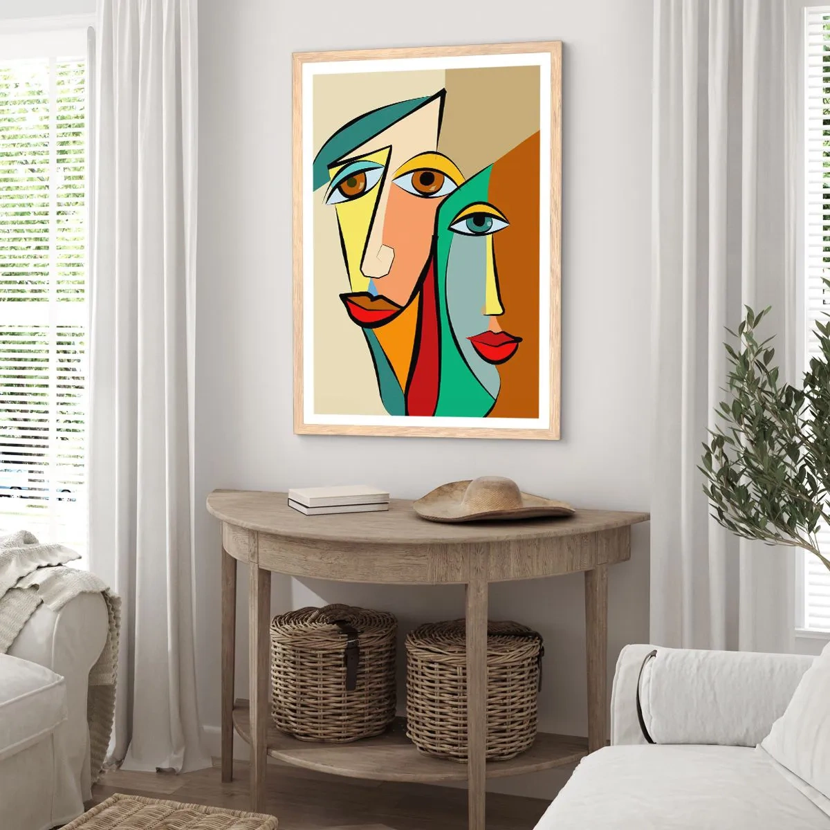 Poster in light oak frame - Cubist Couple - 30x40 cm