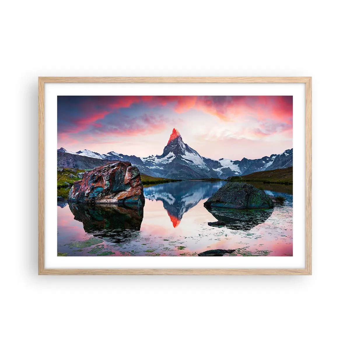 Poster in light oak frame - Heart of the Mountains Is Hot - 70x50 cm