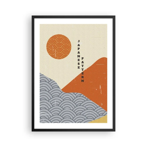 Poster in black frame - Minimalist Japanese pattern with waves and sun - 50x70cm - In the Japanese Spirit - Modern wall decoration for the living room and bedroom ARTTOR