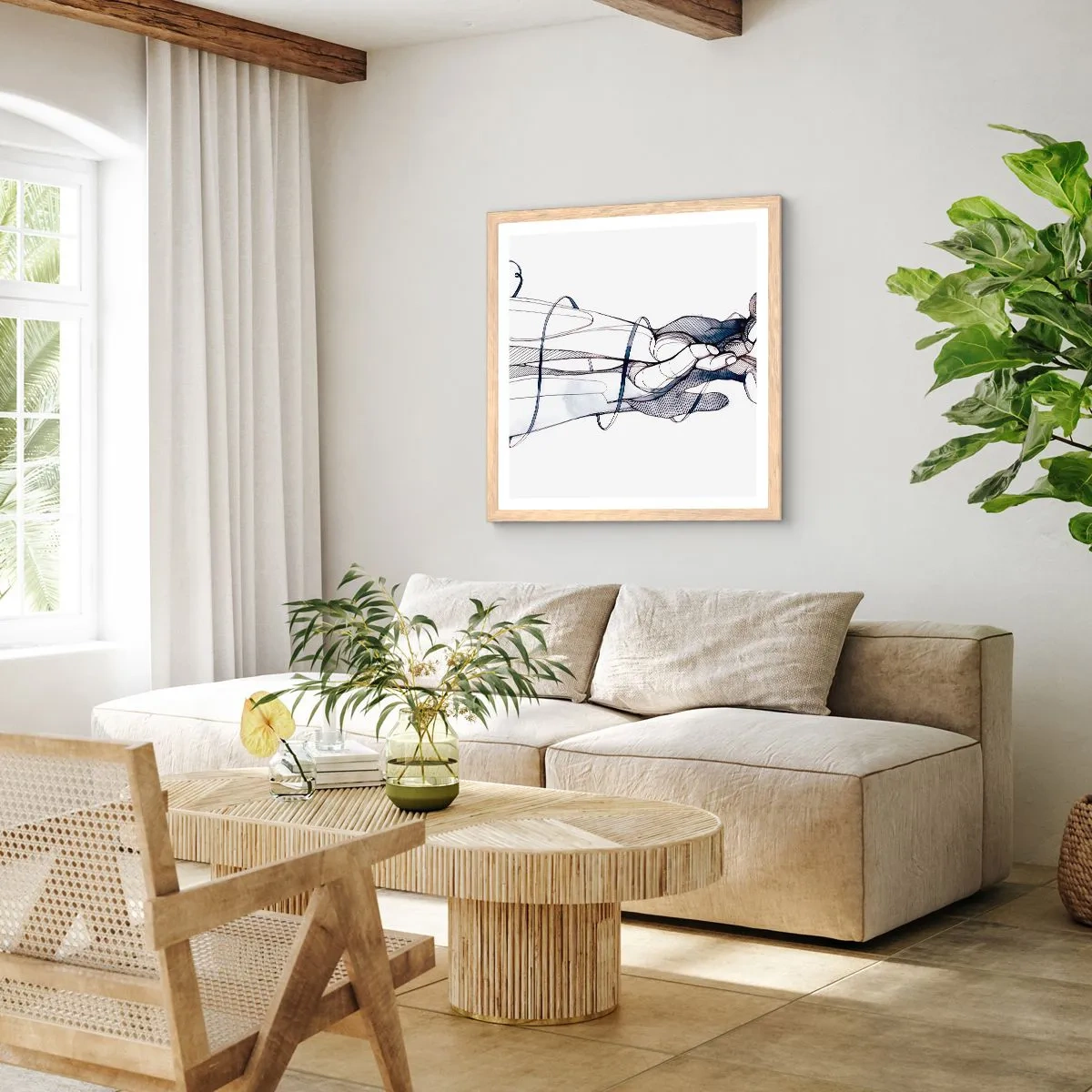 Poster in light oak frame - Study of Touch - 60x60 cm