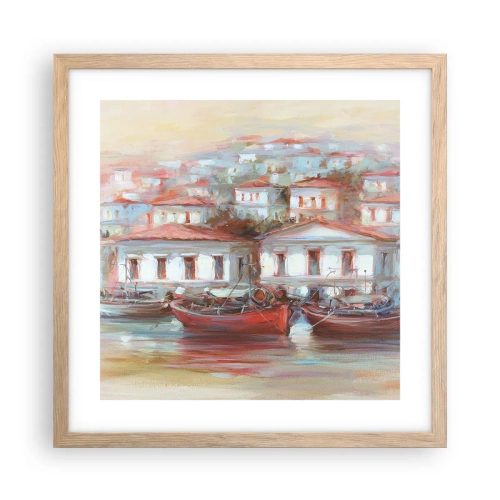 Poster in light oak frame - Happy Town - 40x40 cm