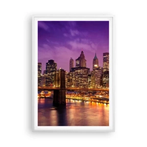 Poster in white frmae - Violet and Gold Manhattan - 70x100 cm