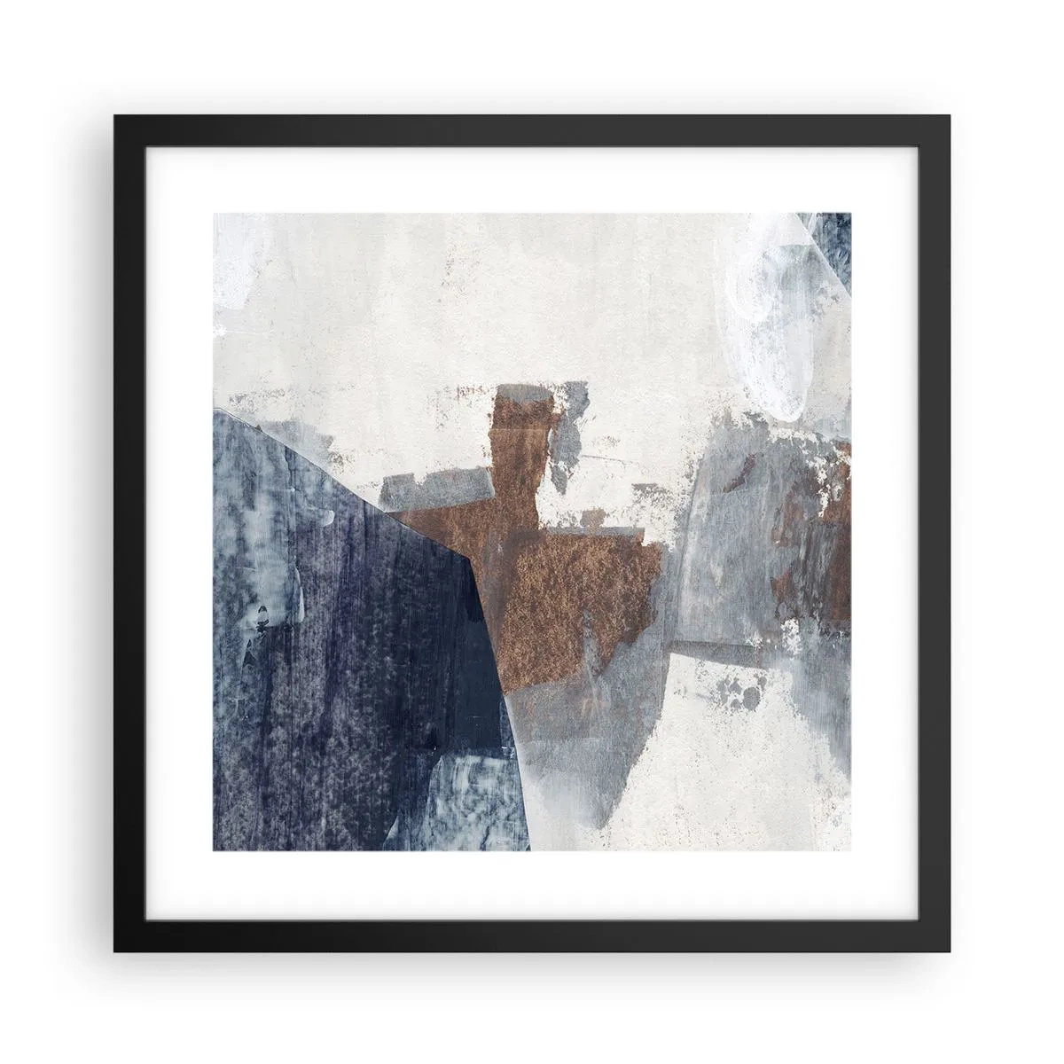 Poster in black frame - Blue and Brown Shapes - 40x40 cm