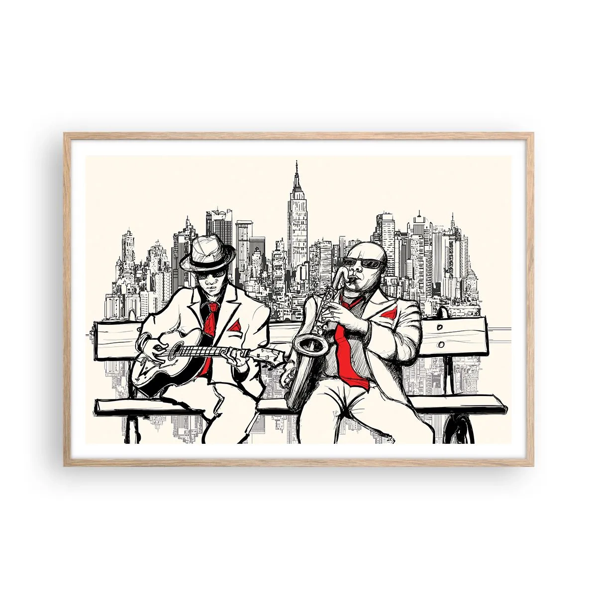 Poster in light oak frame - New York Improvisation - 100x70 cm