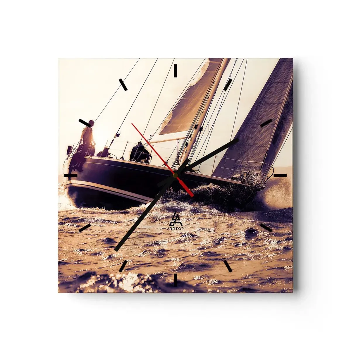 Wall clock - Clock on glass - Sail, Sailor - 40x40 cm