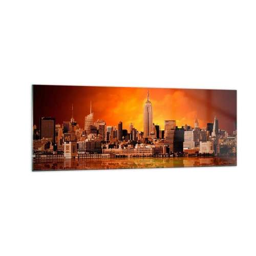 Glass picture - Big City Panorama in Brown and Yellow - 140x50 cm