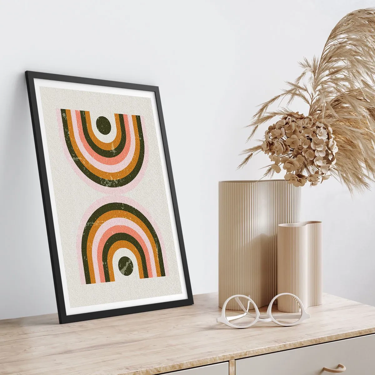 Poster in black frame - Geometric composition in retro style - 50x70cm - Twin Abstract - Modern wall decoration for the living room and bedroom ARTTOR