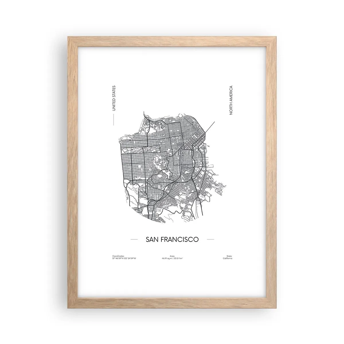 Poster in light oak frame - Anatomy of San Francisco - 30x40 cm