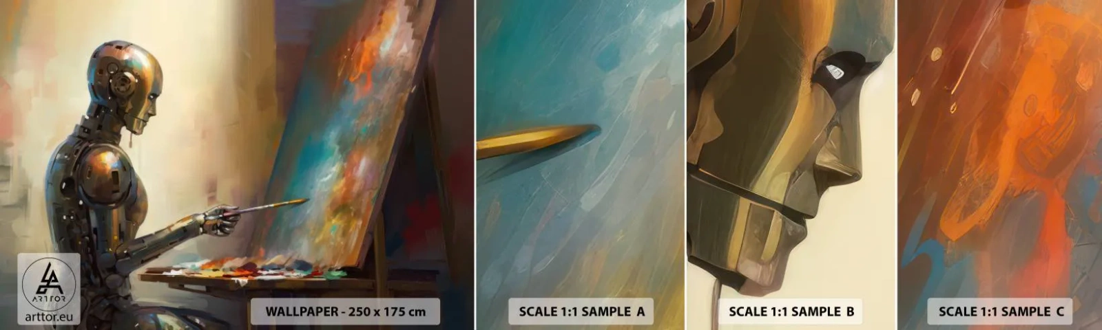 Photo Wallpaper Sample Self-Adhesive Deluxe Sticker - Art of the Future - Painting, Robot, Brush - 100x30 cm