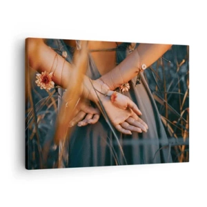 Canvas picture - Sensual hands with flowers in a natural setting - 70x50cm - Connected with Nature - Modern wall decoration for the living room and bedroom ARTTOR